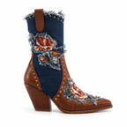 Rich Brown Camogli Denim Wedge Boots side view