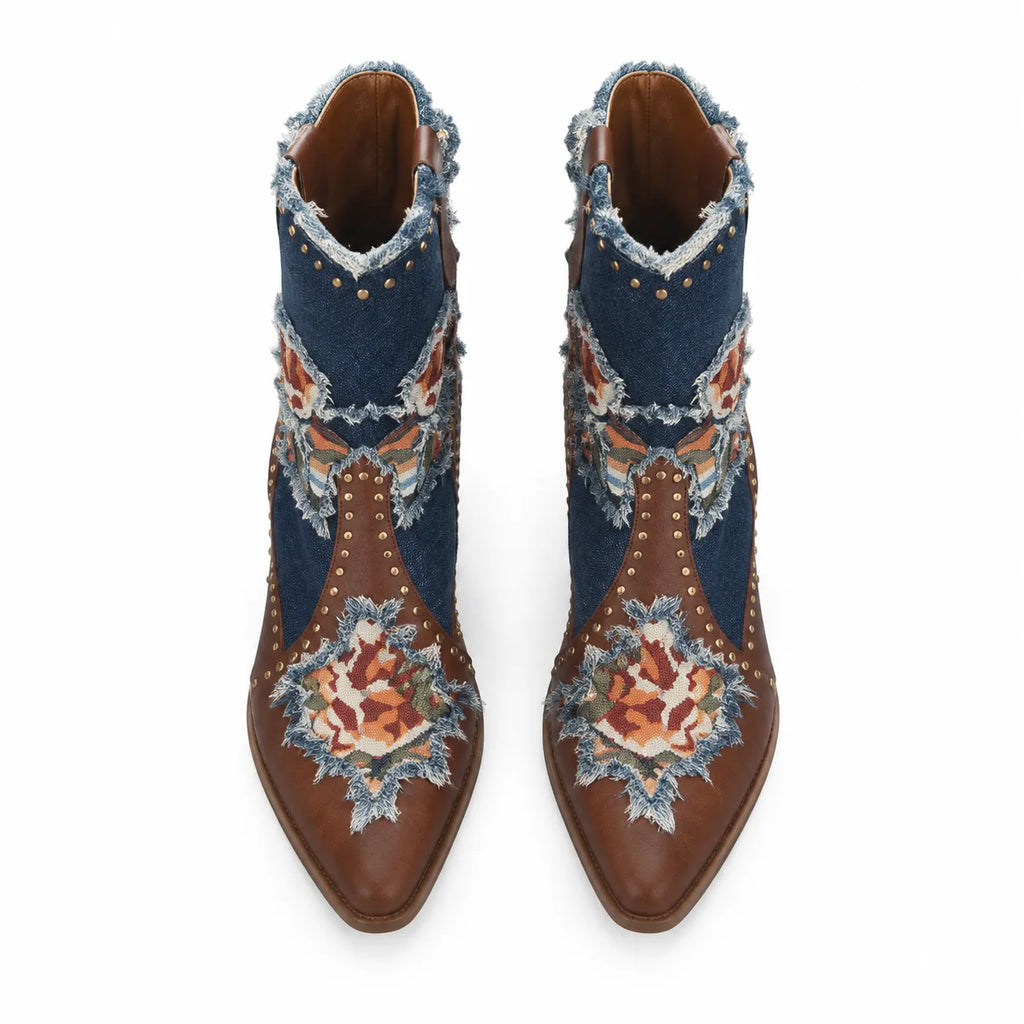 Rich Brown Camogli Denim Wedge Boots top view