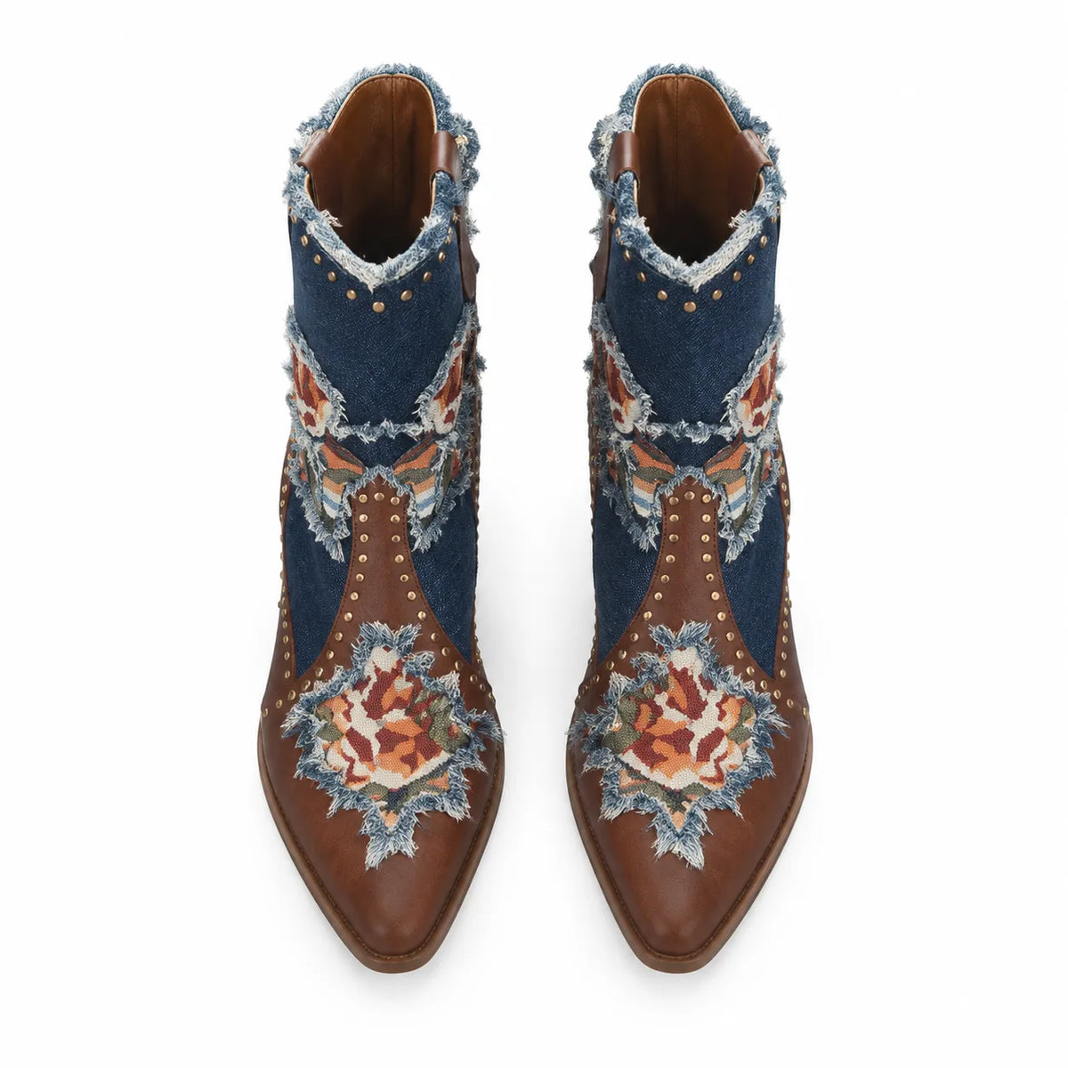 Rich Brown Camogli Denim Wedge Boots top view
