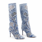 Paleturquoise Cetraro Denim Stiletto Boots