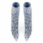 Paleturquoise Cetraro Denim Stiletto Boots top view