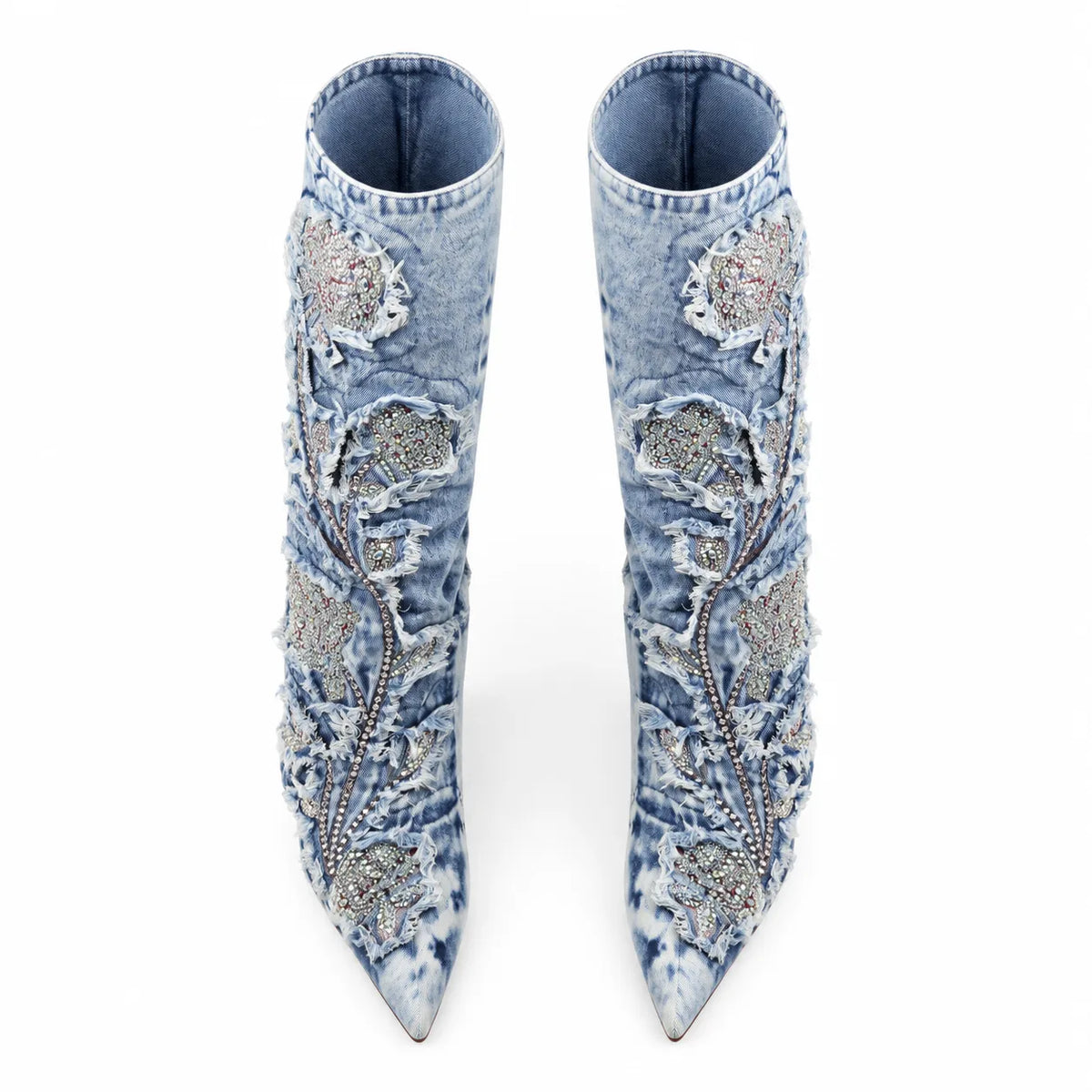 Paleturquoise Cetraro Denim Stiletto Boots top view