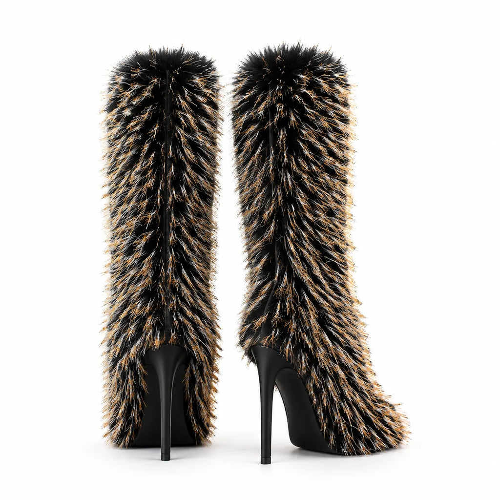 Deep Black Lerici Stiletto Boots heel detail