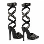 Deep Black Bobbio Leather Sandals heel detail