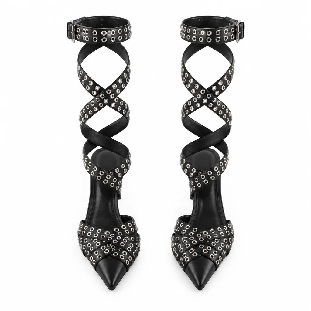 Deep Black Bobbio Leather Sandals top view