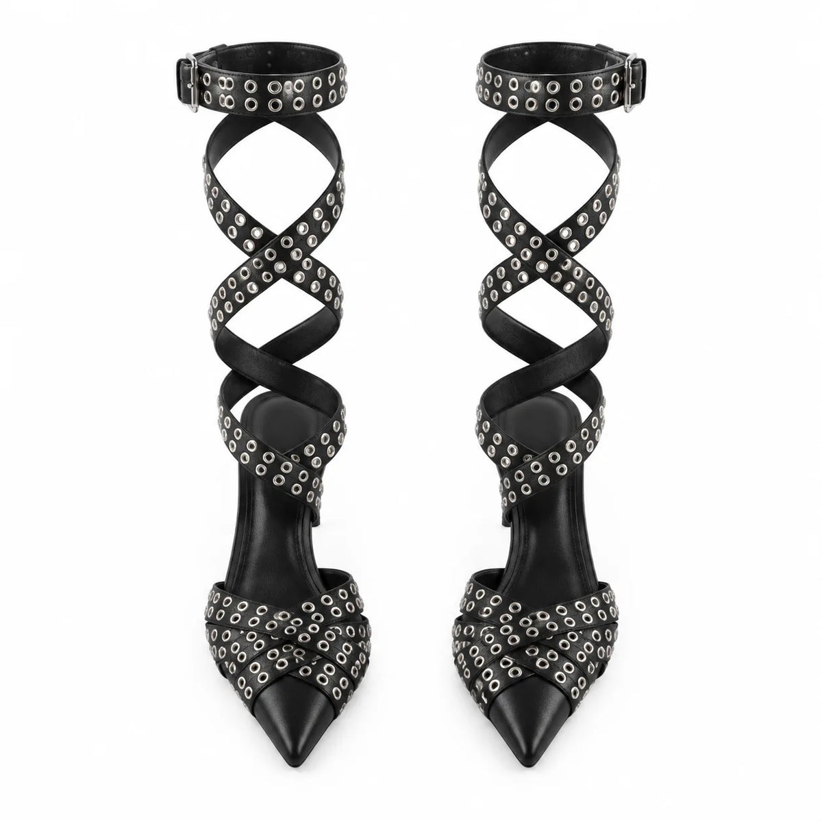 Deep Black Bobbio Leather Sandals top view
