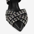 Deep Black Bobbio Leather Sandals close-up detail