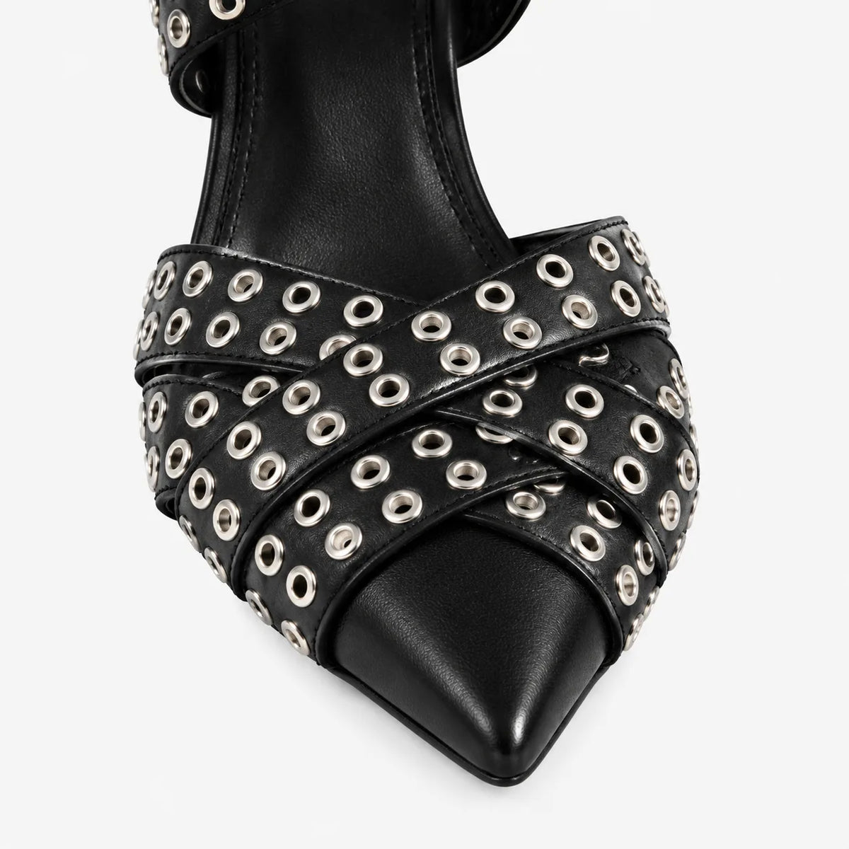 Deep Black Bobbio Leather Sandals close-up detail