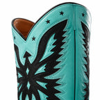 Hazy Blue Sapri Leather Block-Heel Boots close-up detail