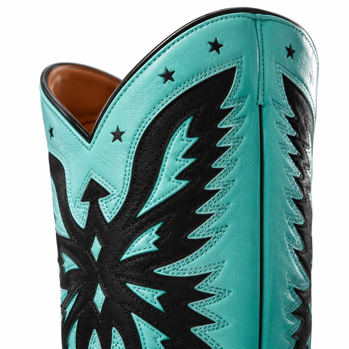 Hazy Blue Sapri Leather Block-Heel Boots close-up detail