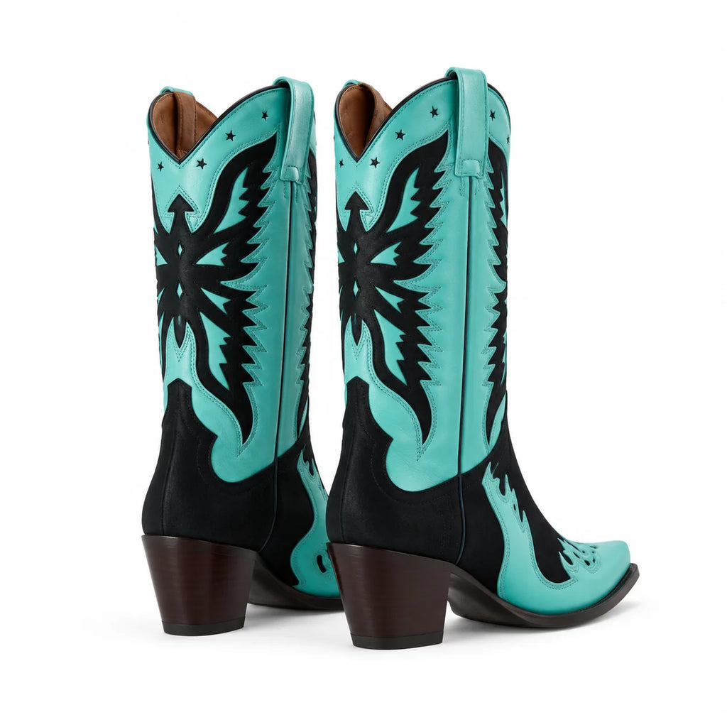 Hazy Blue Sapri Leather Block-Heel Boots heel detail