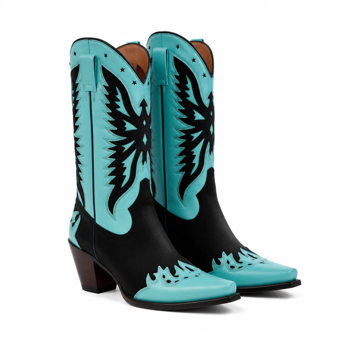 Hazy Blue Sapri Leather Block-Heel Boots
