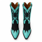 Hazy Blue Sapri Leather Block-Heel Boots top view