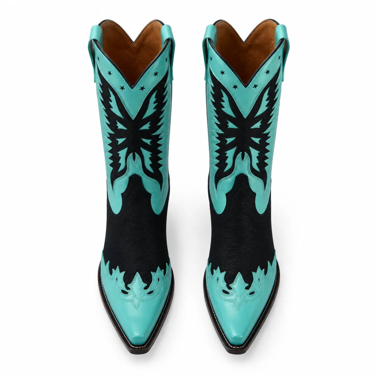 Hazy Blue Sapri Leather Block-Heel Boots top view