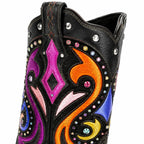Deep Black Praiano Leather Block-Heel Boots close-up detail
