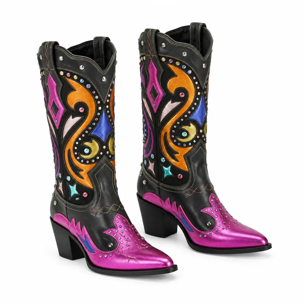 Deep Black Praiano Leather Block-Heel Boots