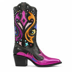 Deep Black Praiano Leather Block-Heel Boots side view