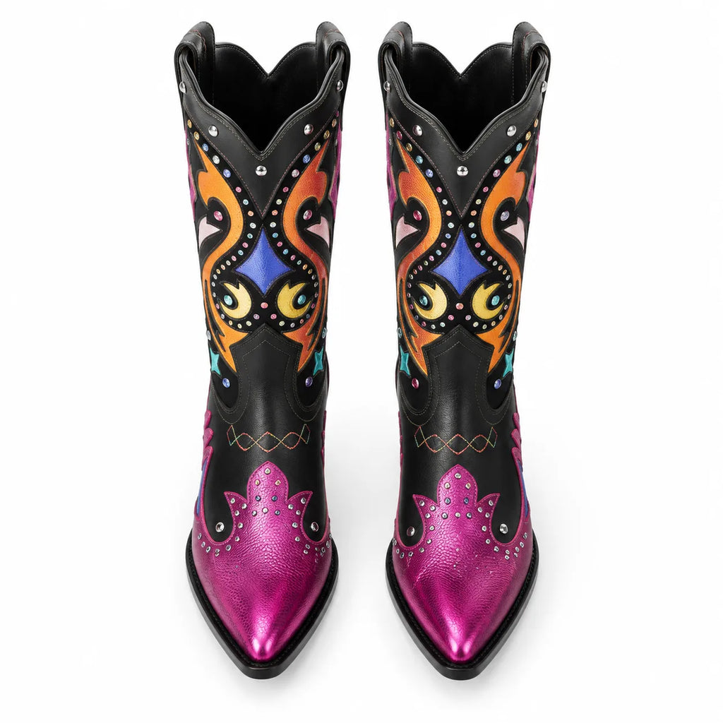 Deep Black Praiano Leather Block-Heel Boots top view