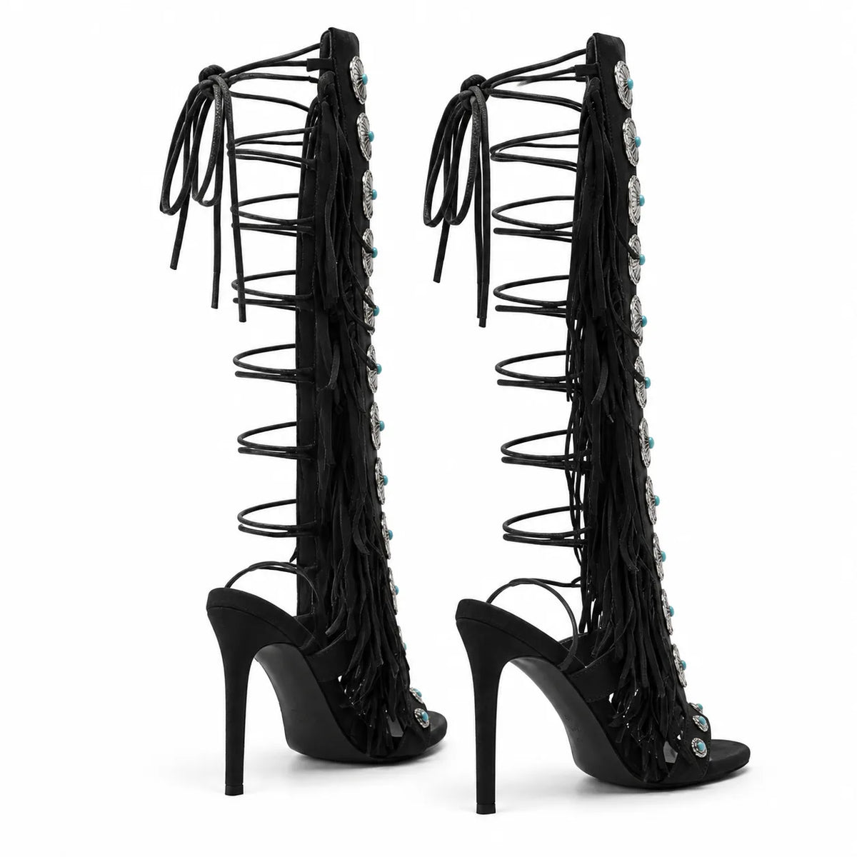 Deep Black Karpathos Gladiator Sandals heel detail