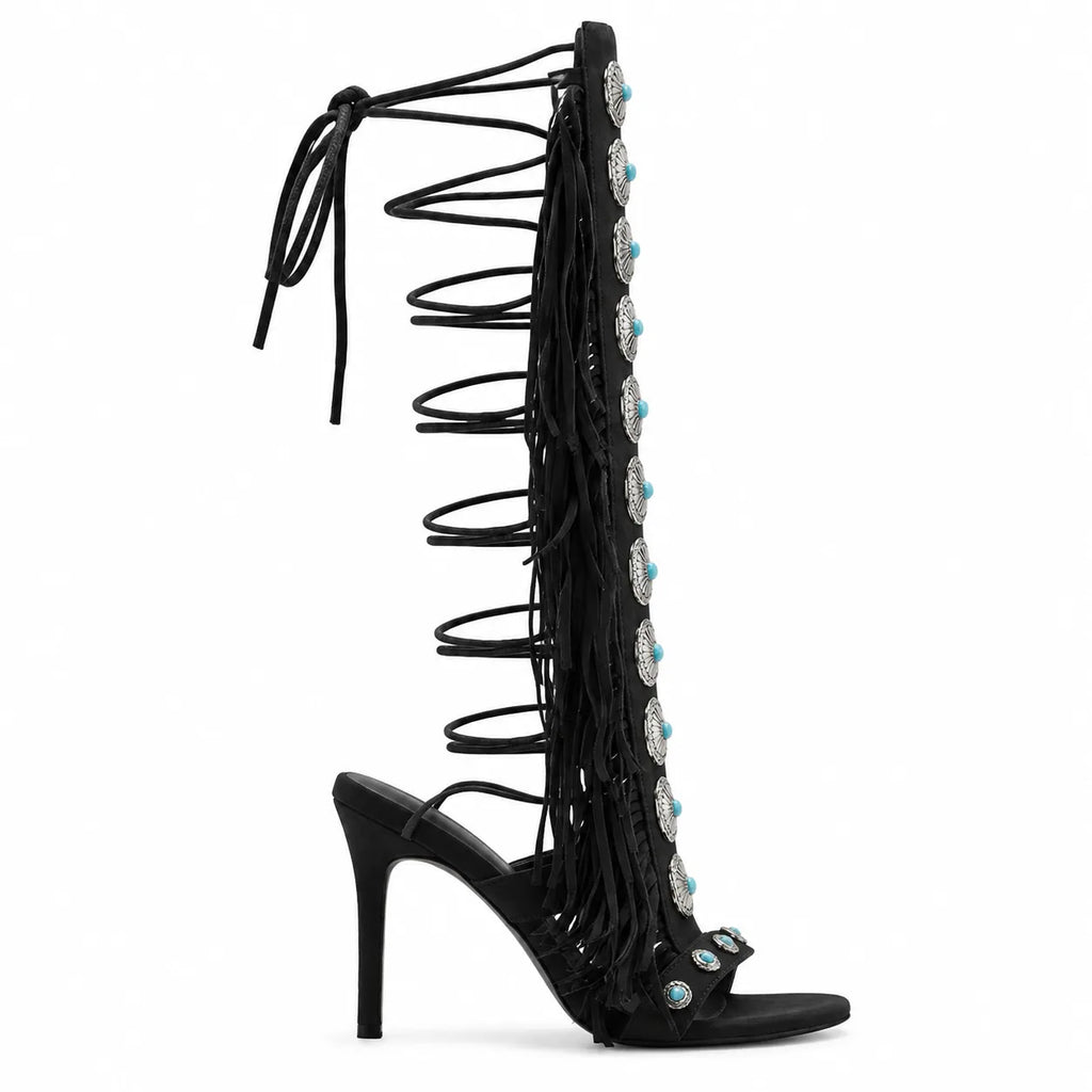 Deep Black Karpathos Gladiator Sandals side view