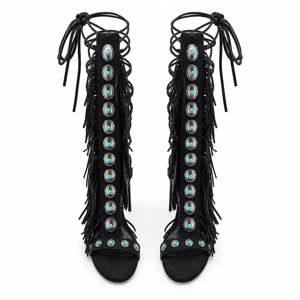 Deep Black Karpathos Gladiator Sandals top view