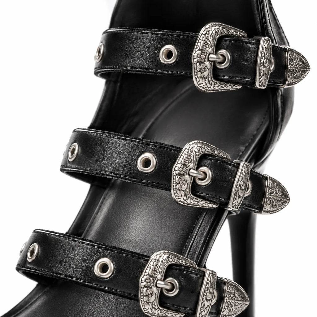 Deep Black Dozza Leather Gladiator Sandals close-up detail