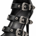 Deep Black Dozza Leather Gladiator Sandals close-up detail
