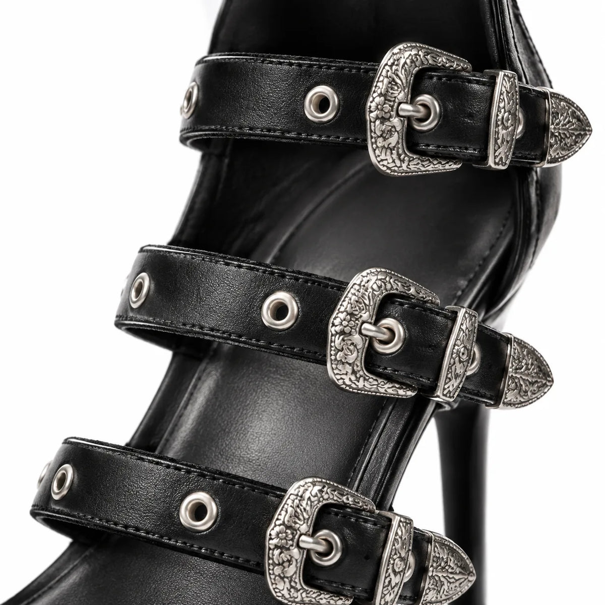 Deep Black Dozza Leather Gladiator Sandals close-up detail