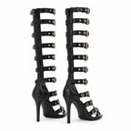 Deep Black Dozza Leather Gladiator Sandals heel detail
