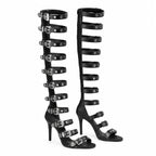 Deep Black Dozza Leather Gladiator Sandals