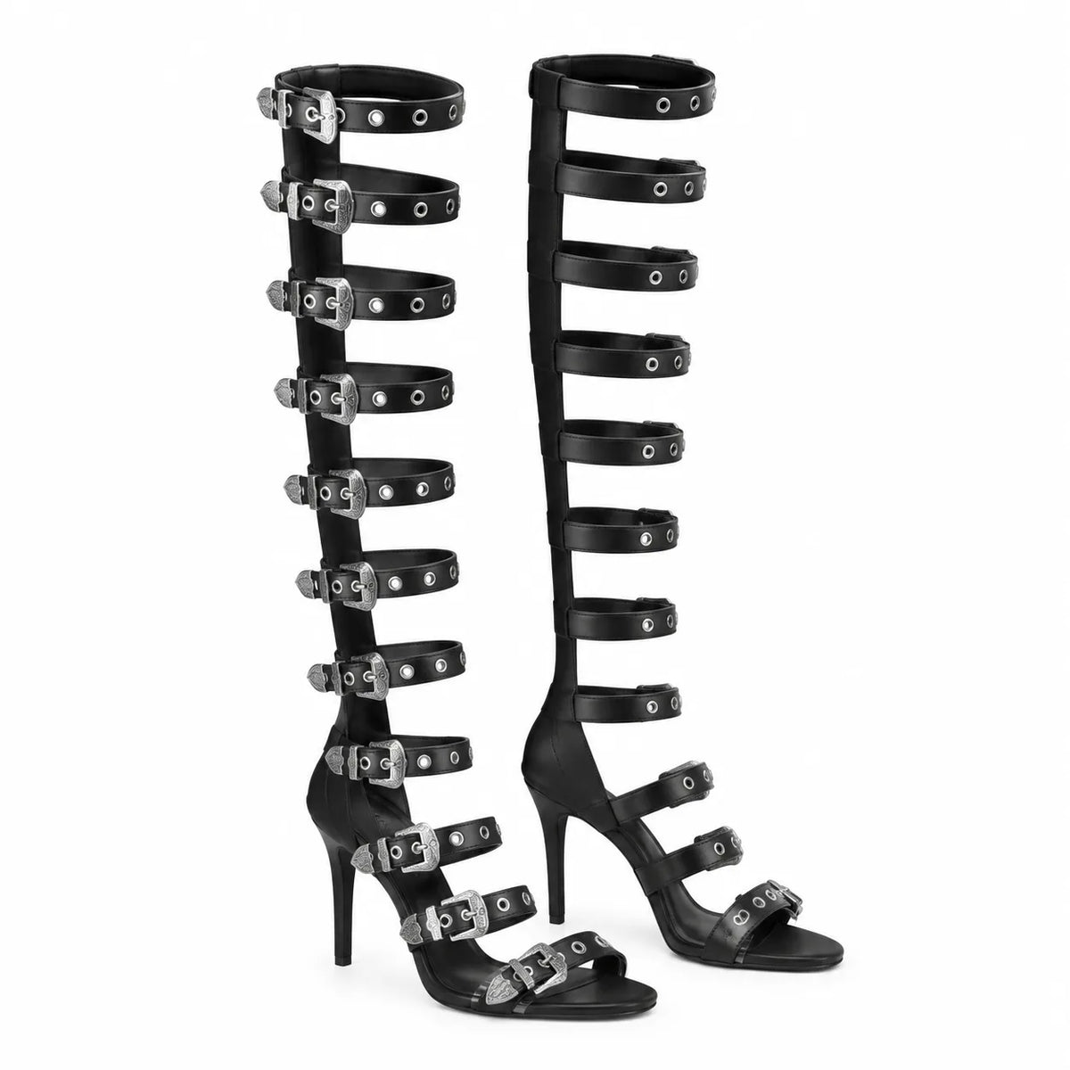 Deep Black Dozza Leather Gladiator Sandals