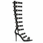 Deep Black Dozza Leather Gladiator Sandals side view