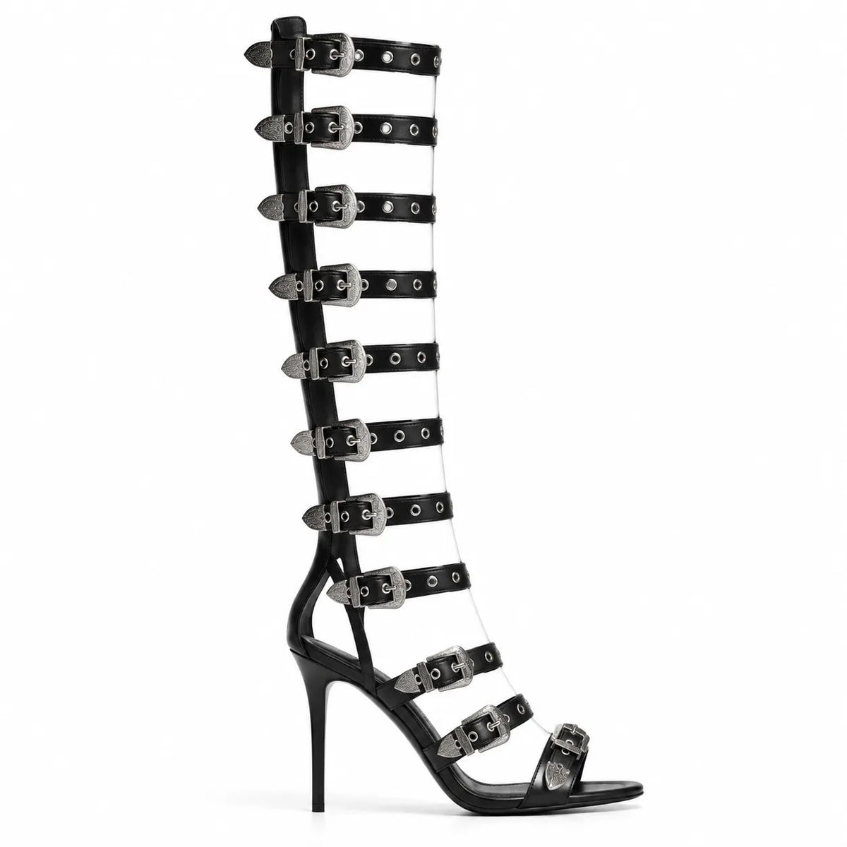 Deep Black Dozza Leather Gladiator Sandals side view