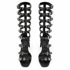 Deep Black Dozza Leather Gladiator Sandals top view