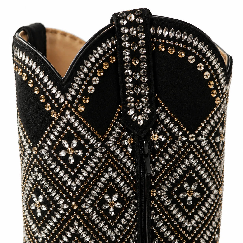 Deep Black Termoli Block-Heel Boots close-up detail