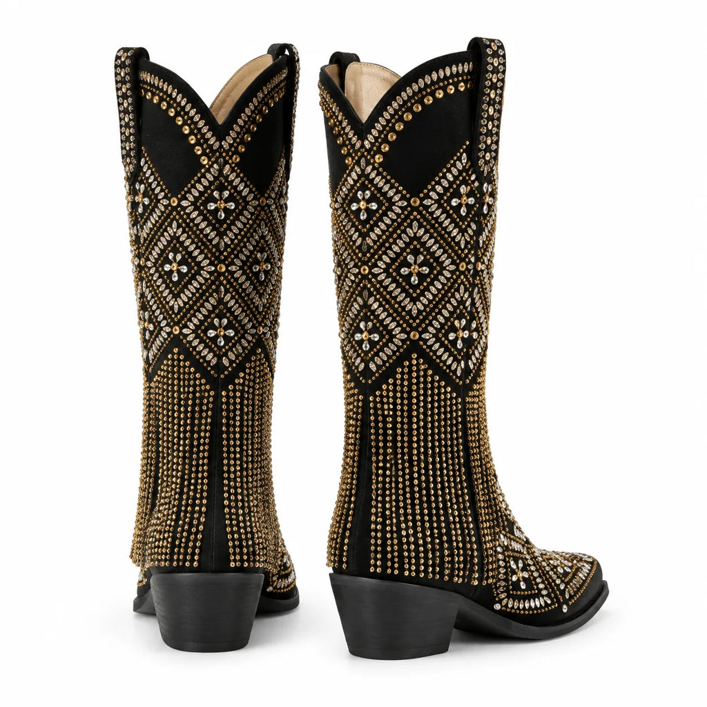 Deep Black Termoli Block-Heel Boots heel detail