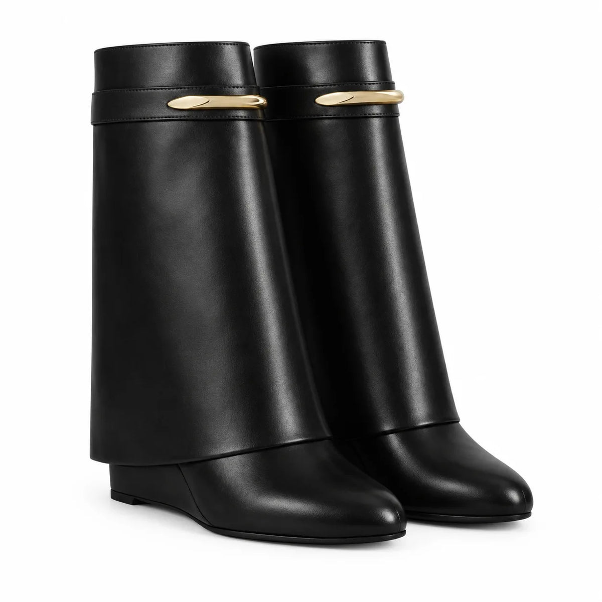 Deep Black Nisyros Leather Wedge Boots