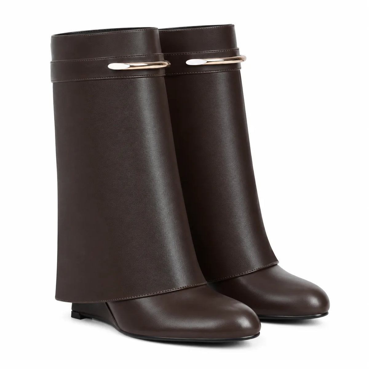 Dark Chocolate Nisyros Leather Wedge Boots