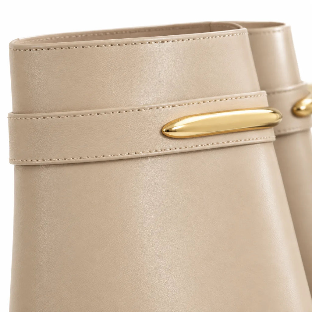 Cream Nisyros Leather Wedge Boots close-up detail