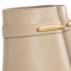 Cream Nisyros Leather Wedge Boots close-up detail