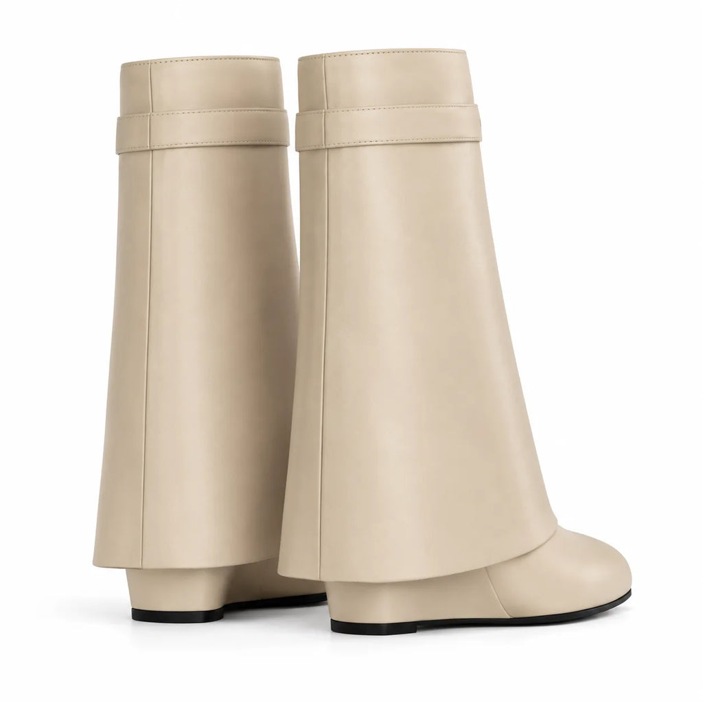 Cream Nisyros Leather Wedge Boots heel detail