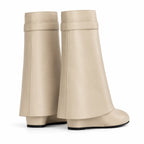 Cream Nisyros Leather Wedge Boots heel detail
