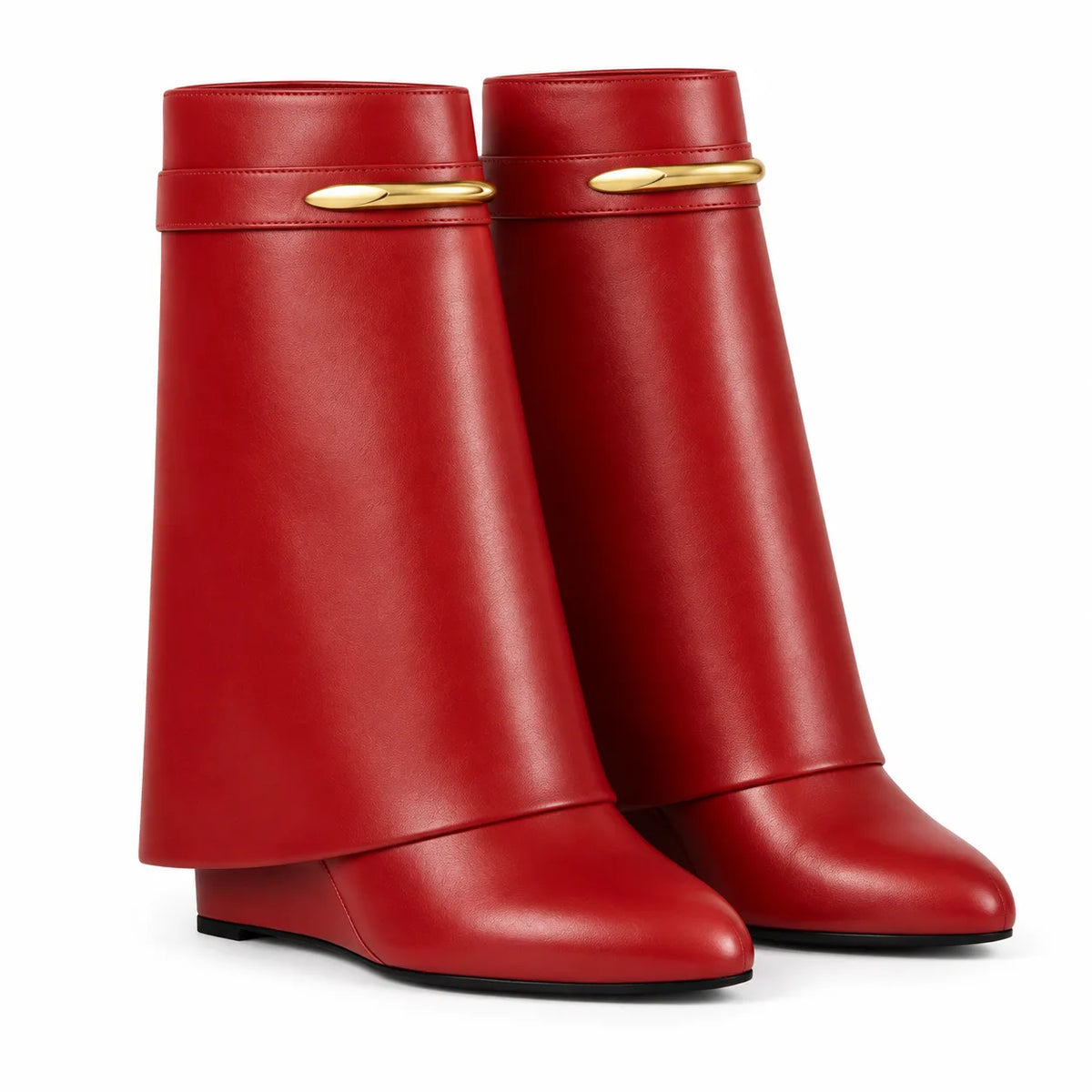 Bright Red Nisyros Leather Wedge Boots