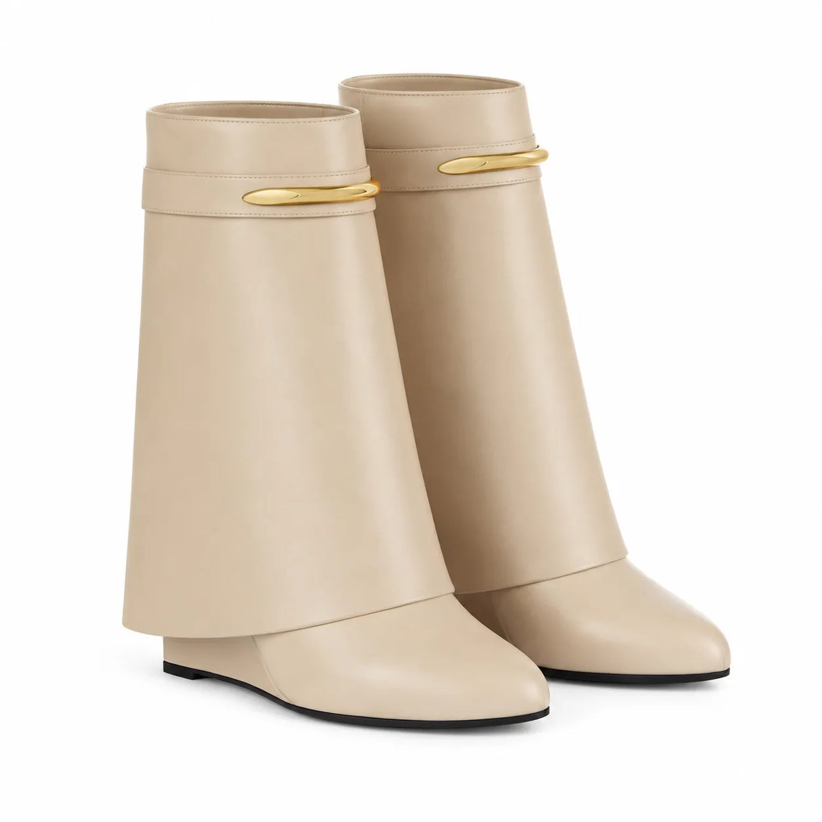 Cream Nisyros Leather Wedge Boots