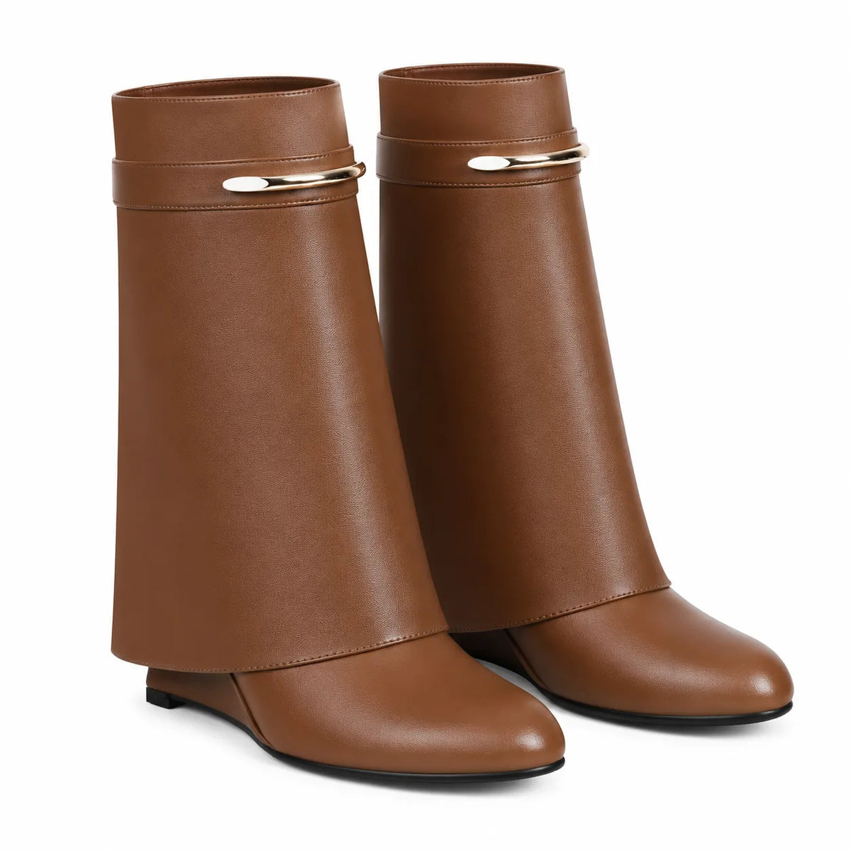 Cognac Nisyros Leather Wedge Boots