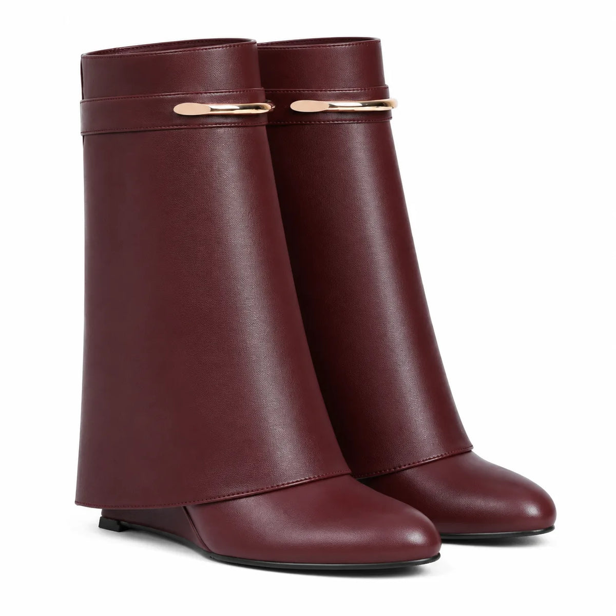 Deep Wine Nisyros Leather Wedge Boots