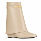 Cream Nisyros Leather Wedge Boots side view