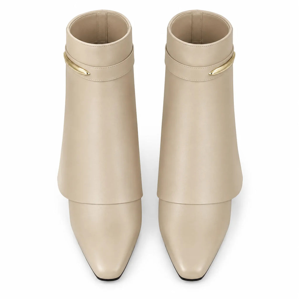 Cream Nisyros Leather Wedge Boots top view