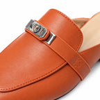 Burnt Orange Montalcino Leather Mules close-up detail