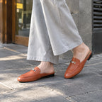 Burnt Orange Montalcino Leather Mules on-foot view